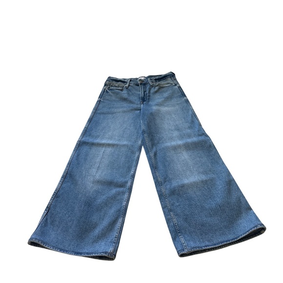 Good American Wide Leg Crop Jeans Sz 28 High Rise Indigo Denim Cotton Light Wash - Picture 4 of 11